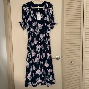Free People Black Midi Dress with Pink Floral